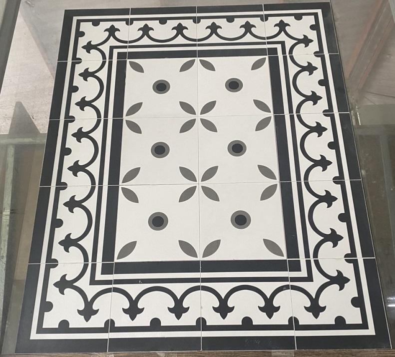 3347.1 Gạch bông 20x20cm trang trí nền trắng hoa ghi Trung Quốc 3347