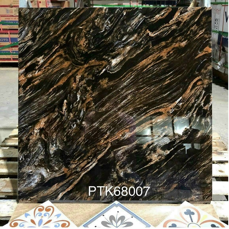 Gạch ốp lát 60x60cm vân đá đen vàng PTK68007
