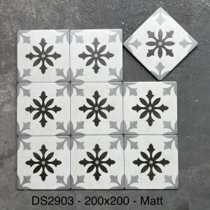 Gạch ốp lát 20x20cm Trung Quốc nền trắng hoa xám DS2903
