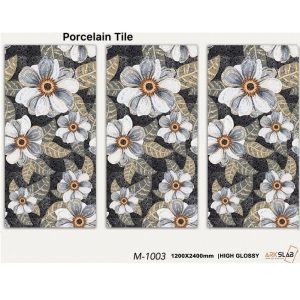 Gạch nhập khẩu Ấn Độ 120x240cm hoa trắng xám M1003