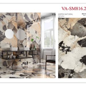 Gạch nhập khẩu Ấn Độ 80x160cm vân đá đen trắng vàng SM29