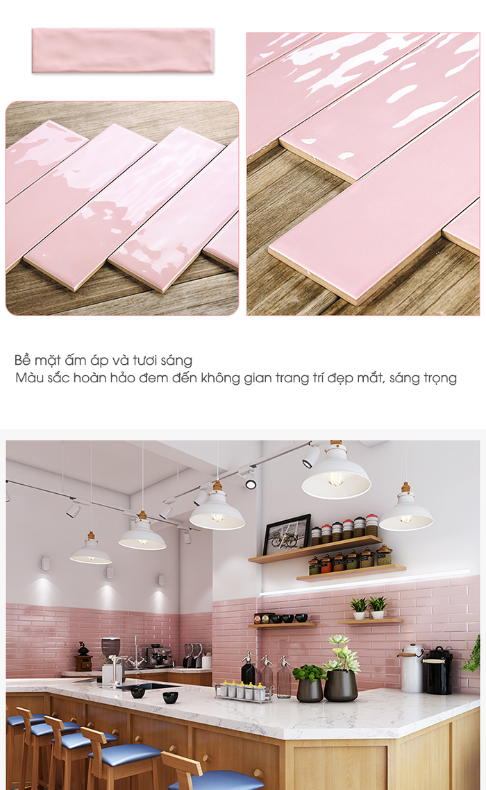 Gạch thẻ trang trí ốp tường 75x300mm màu hồng M75316H