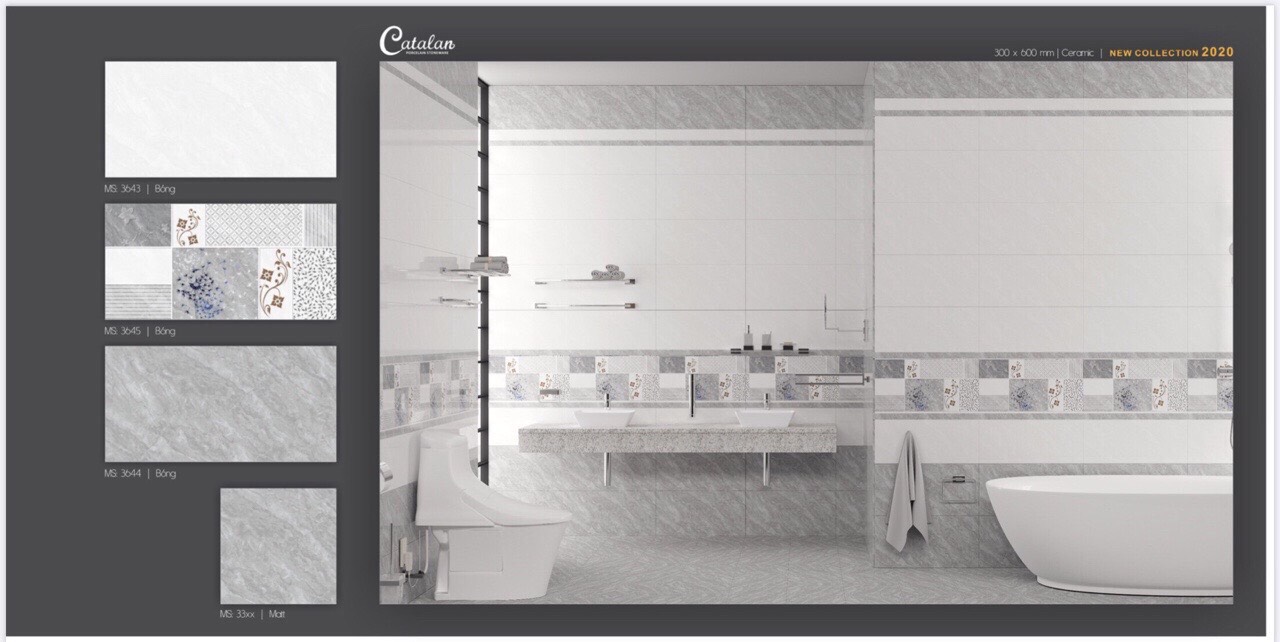 3643 Gạch ốp tường Catalan 30×60 màu ghi nhạt 3643-3644-3645