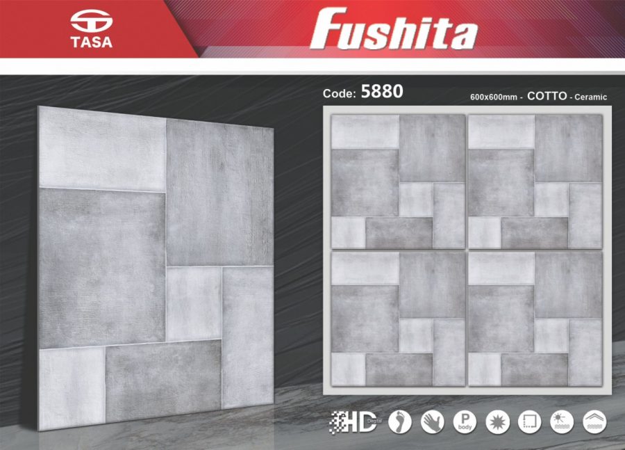 Gạch lát nền 60x60 TASA FUSHITA sân vườn màu ghi 5880 Gạch lát nền 60x60 TASA FUSHITA sân vườn màu ghi 5880
