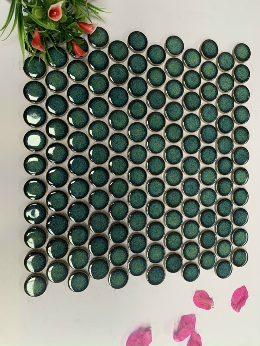 GẠCH LÁT NỀN MOSAIC BI TRÒN MÀU XANH