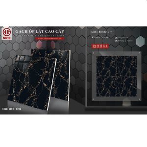 Gạch ốp lát Nice 80x80cm vân đá đen chớp vàng 6200