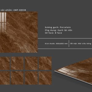 Gạch lát nền Grand Ceramic 80x80 Vân Nâu Bóng AMP 88008