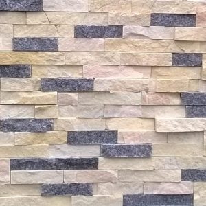 Đá ghép 2 màu vàng đen tự nhiên ốp trang trí sân cổng tường rào DG-002YB