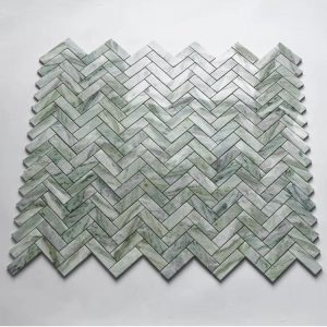 Đá mossaic tự nhiên trang trí vỉ 30x30cm thanh 2,5x7cm -xanh