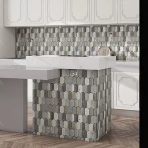 Đá mossaic tự nhiên trang trí vỉ 30x30cm thanh 5x7cm -vân mây ngọc