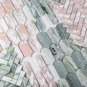 Đá mossaic tự nhiên trang trí vỉ 30x30cm thanh 5x7cm -vân mây ngọc
