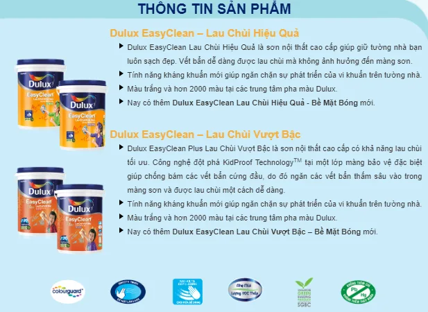 Sơn nội thất Dulux EasyClean Lau Chùi Hiệu Quả 1