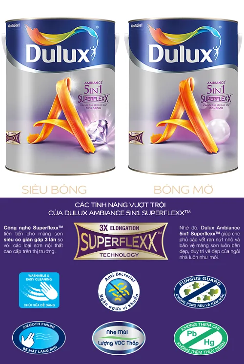 Sơn nội thất Dulux Ambiance 5in1 Superflexx Bóng Mờ 1
