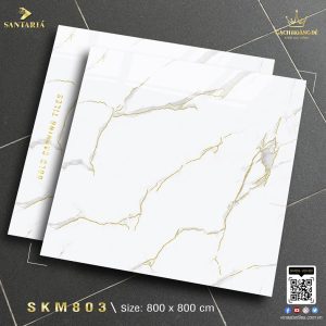 Gạch ốp lát 80x80 vân khói khắc vàng Santania SKM803
