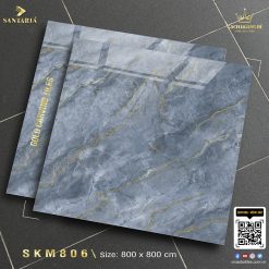 Gạch ốp lát 80x80 vân đá xanh đậm khắc vàng Santania SKM806