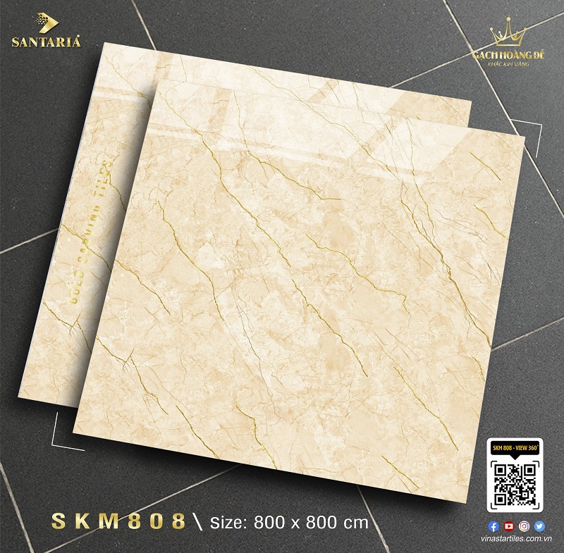 Gạch ốp lát 80x80 vân đá vàng khắc vàng Santania SKM808 1 Gạch ốp lát 80x80 vân đá vàng khắc vàng Santania SKM808