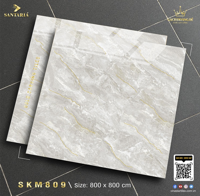 Gạch ốp lát 80x80 xanh khắc vàng Santania SKM809 2 Gạch ốp lát 80x80 xanh khắc vàng Santania SKM809 1
